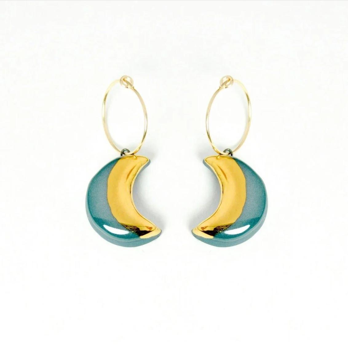 Danu Teal Moon Earrings-Breda's Gift Shop