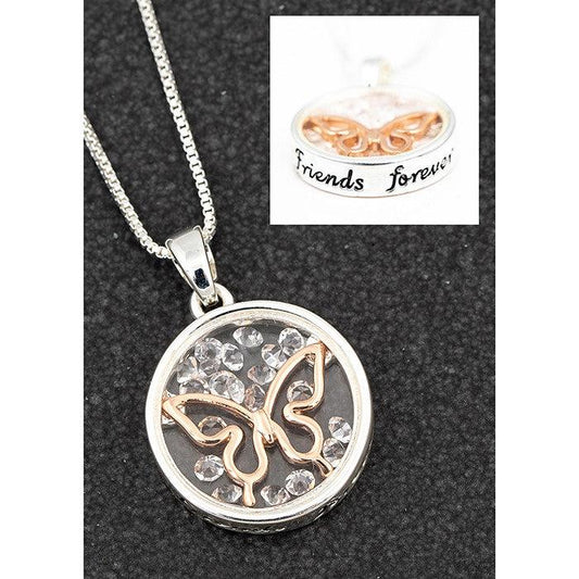 Equilibrium Silver Plated Butterfly Necklace "Fiends Forever"-Breda's Gift Shop