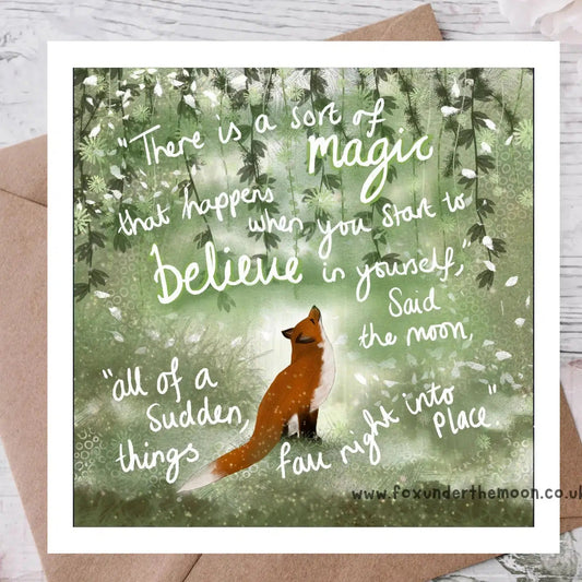 Fox Under The Moon 'Believe' Greeting Card-Breda's Gift Shop