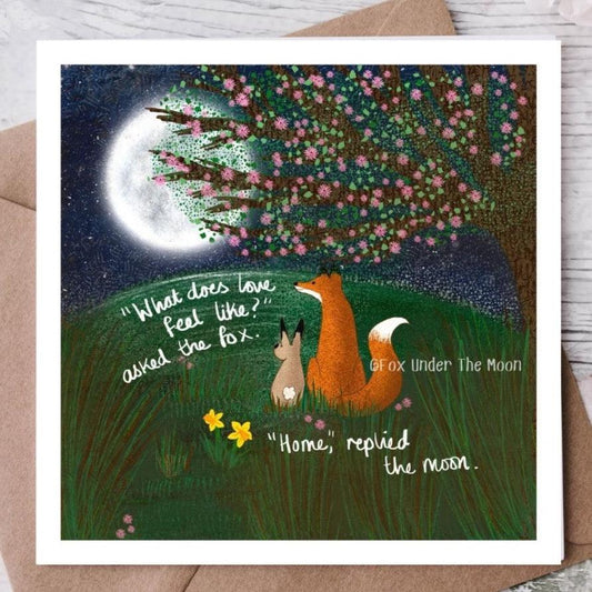 Fox Under The Moon 'Home' Greeting Card-Breda's Gift Shop