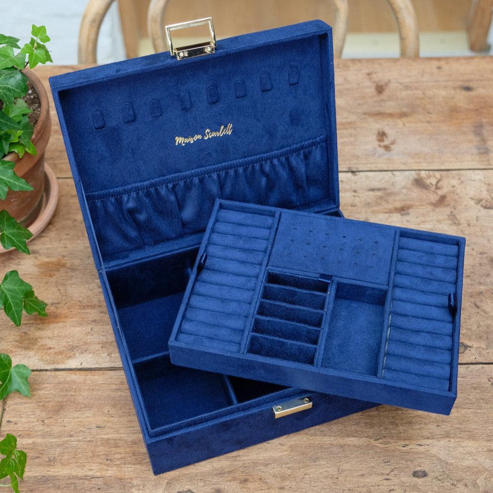 Maison Scarlett Dark Blue Louise Jewellery Box - w/out drawer-Breda's Gift Shop