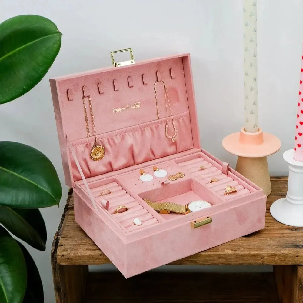 Maison Scarlett Pink Velvet Louise Jewellery Box - w/out drawer-Breda's Gift Shop