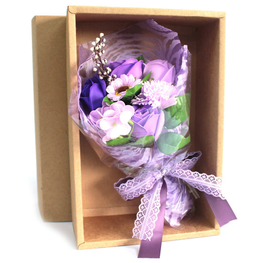 Purple Soap Flower Bouquet in a Gift Box-Breda's Gift Shop