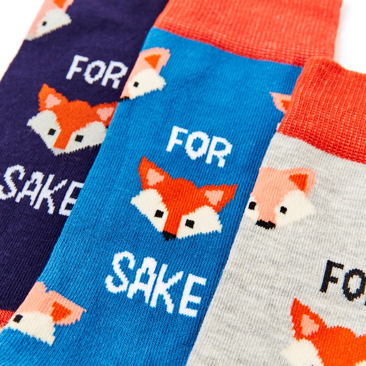A close up of a selection of For Fox Sake novel socks.