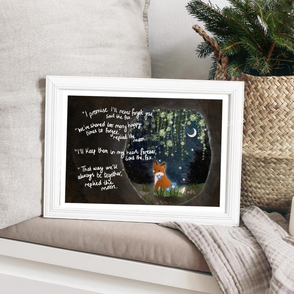 Fox Under The Moon: Forget Me Not Print-Breda's Gift Shop