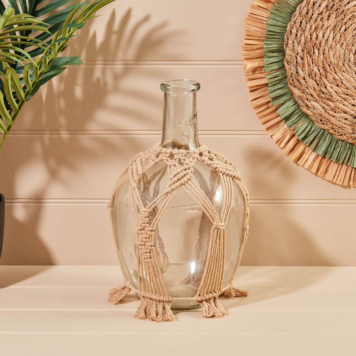 Glass Vase With Macrame-Breda's Gift Shop