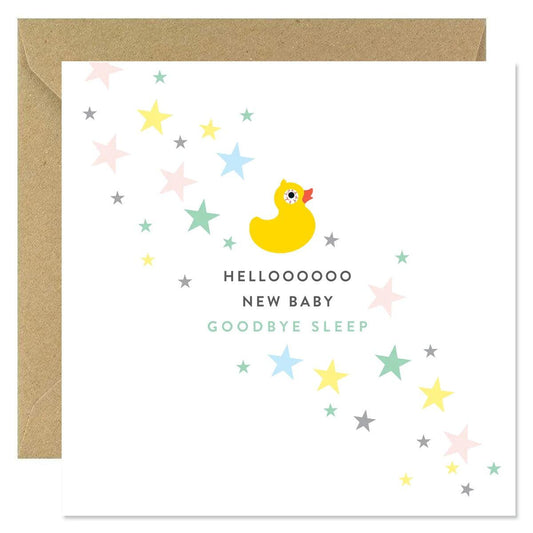 Bold Bunny "Hello New Baby Goodbye Sleep” Greeting Card-Breda's Gift Shop