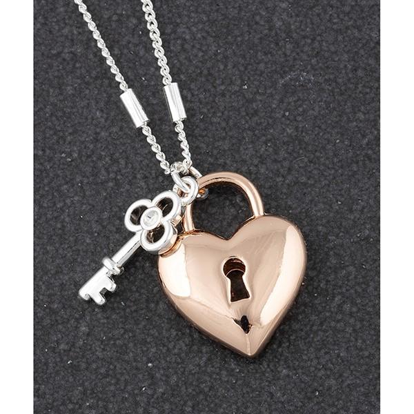 Equilibrium Silver Plated Lock & Key Necklace-Breda's Gift Shop